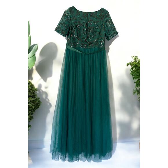 Fariesty Green Tulle Prom Dress w/ Black Sequins, Size XL (15), NIP - Picture 1 of 7